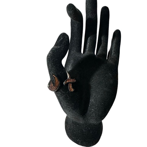 925 Silver Black & Orange Carnelian Flaming Sword Mens Bypass Ring Size 13 New - Picture 6 of 10